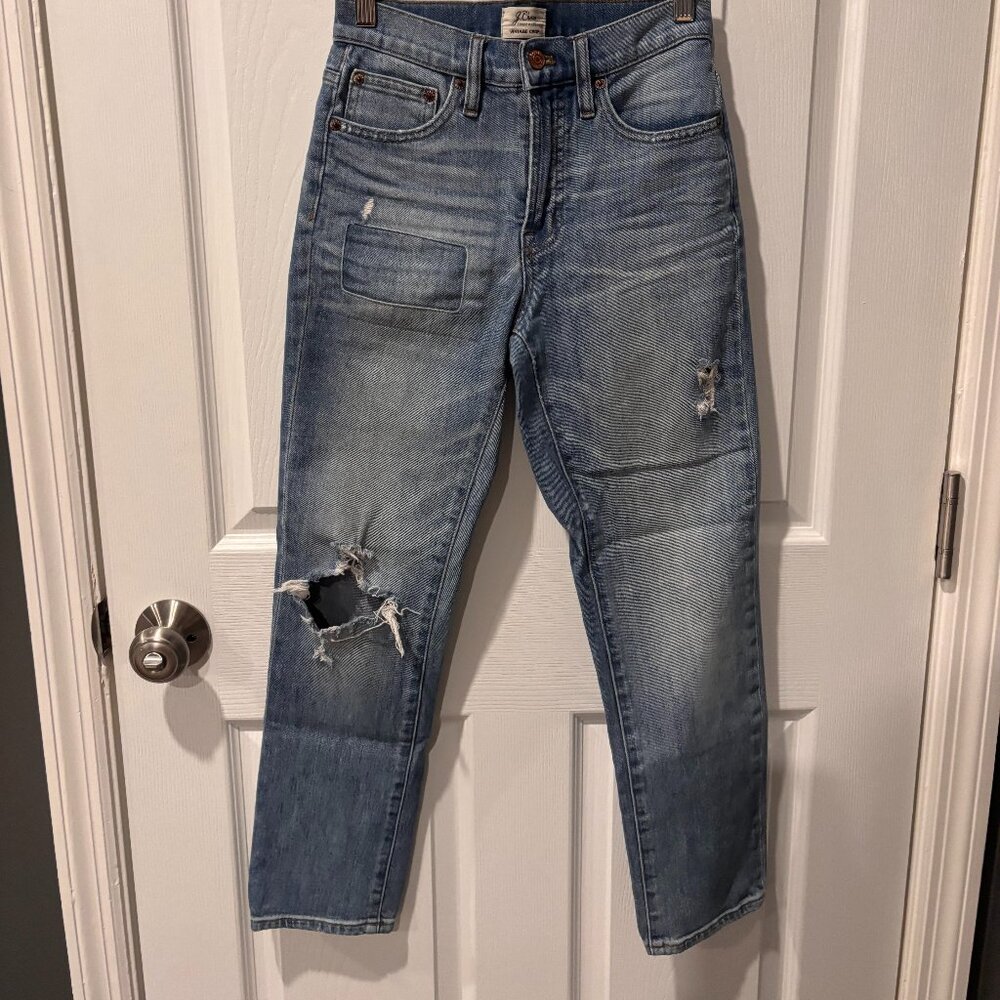 J. Crew Distressed Vintage Crop Medium Wash Jeans